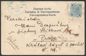 CROATIA AUSTRIA 1903 METKOVICA Manuscript Cancel on 5h Sc 73a Post Card to Praha