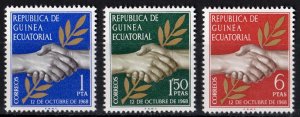 Equatorial Guinea 1968 Sc#1/3 ATTAINMENT OF INDEPENDENCE/HANDS AND LAUREL  MNH