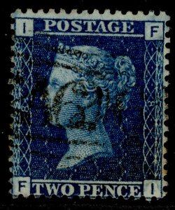 GB QV SG45, 2d blue plate 8, FINE USED. Cat £45. FI 
