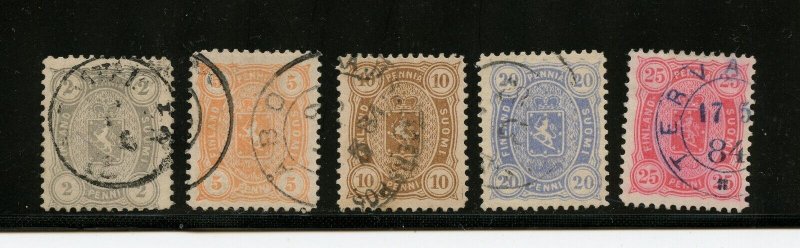 Finland #25-29 (F938) (5) Coat of Arms issues, Used, F-VF, CV$67.25