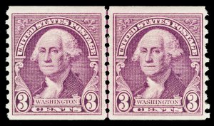 Scott 721 1932 3c Purple Washington Coil Joint Line Pair Mint VF OG LH Cat $10