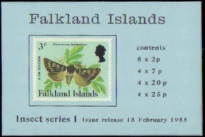 Falkland Islands #388a, 393a, 397a, 398a, Complete Booklet Insects Series I B...