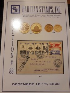 RARITAN 2020 CATALOG AUCTION # 88,DEC 18-19,RARE STAMPS,COINS,RUSSIA, WORLDWIDE 