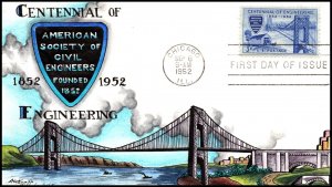 Scott 1012 - 3 Cents Civil Engineering Dorothy Knapp Hand Painted FDC