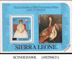 SIERRA LEONE - 1985 21st BIRTHDAY OF PRINCESS DIANA -SURCHARGED SC#722 - M/S MNH