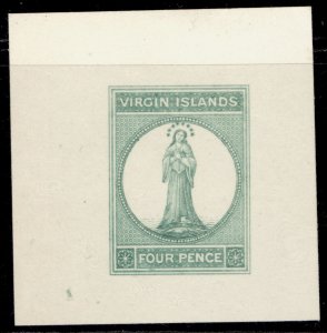 BRITISH VIRGIN ISLANDS QV 1867 4d DIE PROOF in light green FINE.