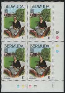 Bermuda 1980 MNH Sc 400 $1 Gina Swainson Miss World LR corner block of 4