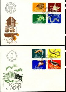 LIECHTENSTEIN Sc#534-541 1973-74 Wildlife Complete on Cacheted Unaddr. FDCs