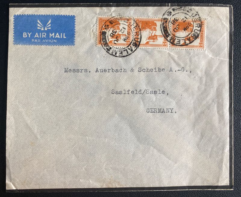 1938 Jerusalem Palestine Airmail Cover To Saalfeld Germany 