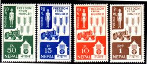 NEPAL #159-162  1963  FREEDOM FROM HUNGER  MINT VF NH  O.G