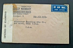 1944 Mandvi Bombay To New Haven CT Reversed Franked Censored Air Mail Cover