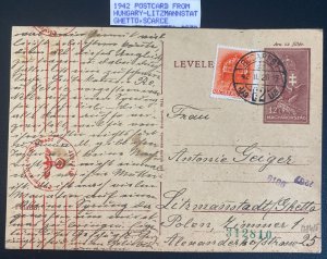 1942 Budapest Hungary Postcard Cover to Litzmannstadt Ghetto Poland Judaica