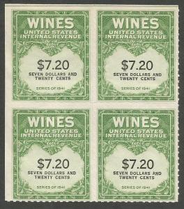 U.S. Scott #RE160 Wine Revenue Stamp - Mint NH Block