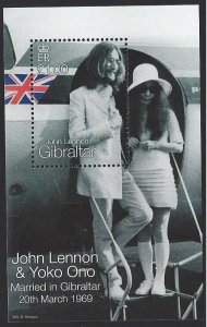 Gibraltar #806 MNH ss, John Lennon & Yoko Ono, issued 1999