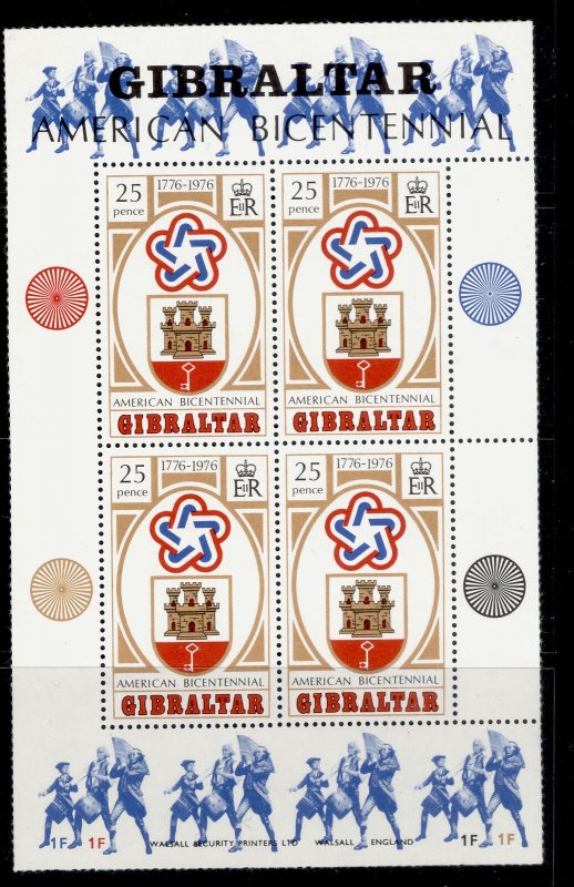 GIBRALTAR QEII SG MS362, 1976 American revolution mini sheet, NH MINT. 