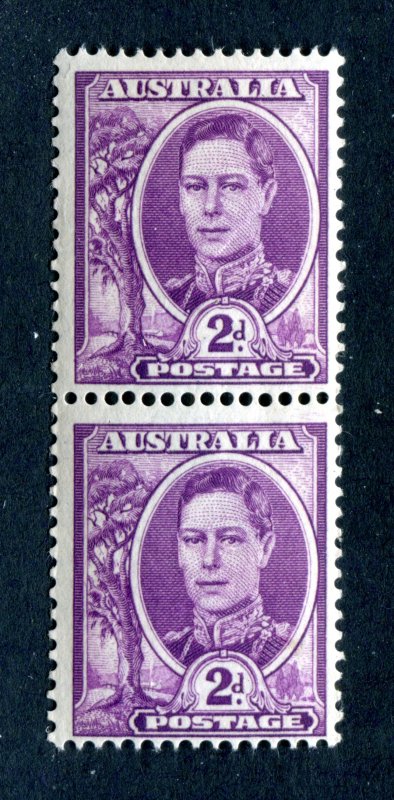 Australia 1942 COIL PAIR x 2d bright purple. Mint. VLH. SG205b.