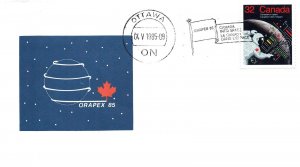 CANADA EVENT CACHET COVER CANADA INTO SPACE POSTMARK AT OTTAWA ORAPEX 1985 I