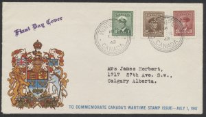 1942 #249-251 1c-3c George VI War Issue Combo FDC Talbot Cachet Winnipeg Orb