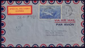 Canada #CE4 on a 1948 Special Delivery Air Mail Cover