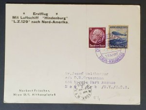 1936 Germany to New York LZ 129 Hindenburg North America Postcard Air Mail Cover