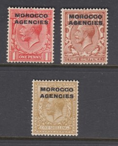 Great Britain, Morocco, Sc 210, 211, 216 MNH. 1917-21 KGV Overprints, fresh