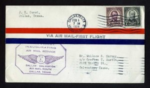 # 635, 639 - CAM # 21 First Flight cover, Dallas, TX to Galveston, TX - 2-6-1928