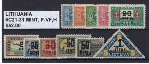LITHUANIA #C21-31 MINT, F-VF, H