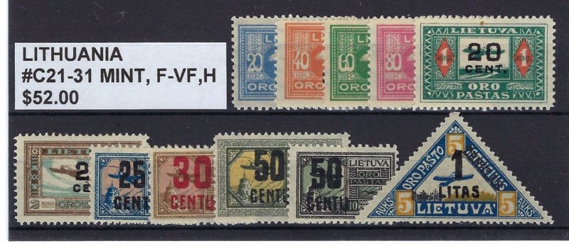 LITHUANIA #C21-31 MINT, F-VF, H