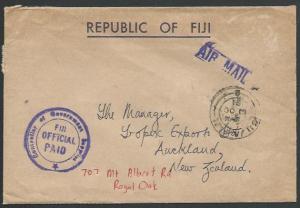 FIJI 1991 cover to NZ, ex Suva with FIJI OFFICIAL PAID ....................13208