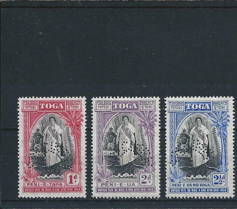 TONGA 1938 ANNIVERSARY SET OF THREE SPECIMEN MM SG 71s/73s CAT £100