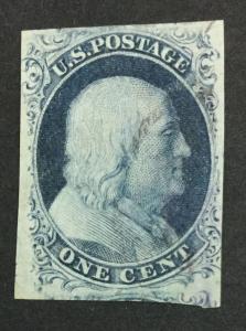 US #7 IMPERF USED VF JUMBO $150 LOT #5263