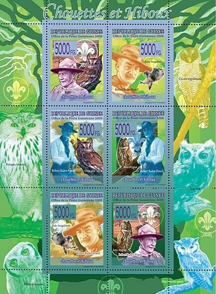 Guinea 2008 MNH - FAUNA- Owls & Scouts. YT 3399-3404, Mi 5533-5538