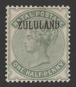 ZULULAND : 1888 'ZULULAND' on QV Natal ½d dull green, no stop.