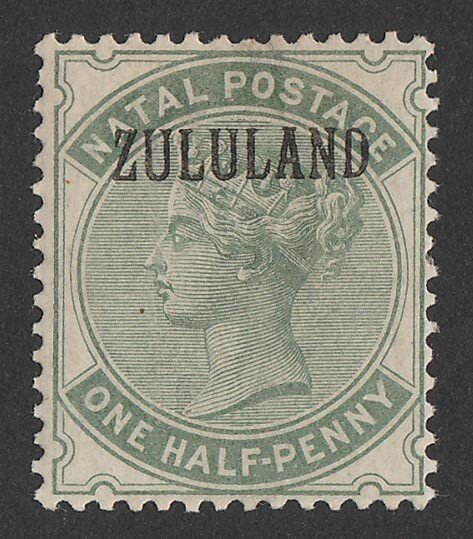 ZULULAND : 1888 'ZULULAND' on QV Natal ½d dull green, no stop.