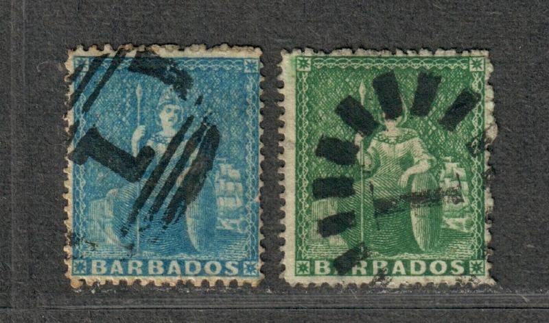 Barbados Sc#13+14 Used/F-VF, Cv. $115