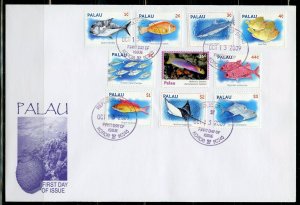 PALAU OCTOBER 2009FISH DEFINITIVES 1c T0 $3  SET FIRST DAY COVER  