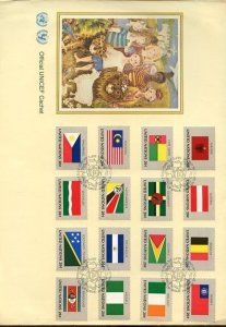 UNITED NATIONS OFFICIAL  UNICEF CACHET  1982 FLAG SET SET ON FIRST DAY COVER