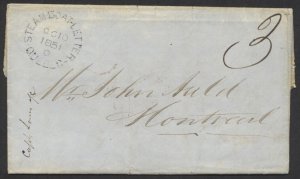 1851 Quebec Steamboat Letter to Montreal Conductor '0' Ideal Strike