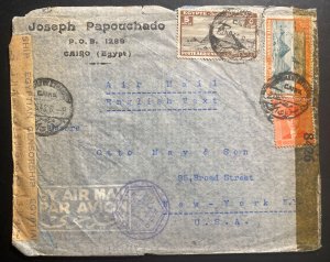 1943 Cairo Egypt Dual Censored Airmail Cover To New York USA