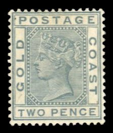 Gold Coast #14a Cat$15, 1884 2p slate, hinged