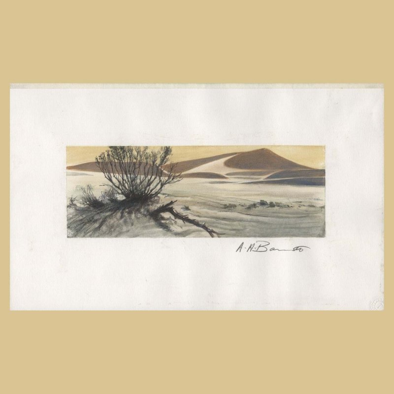 South West Africa 1977 Bush and Dunes watercolour by A H Barrett