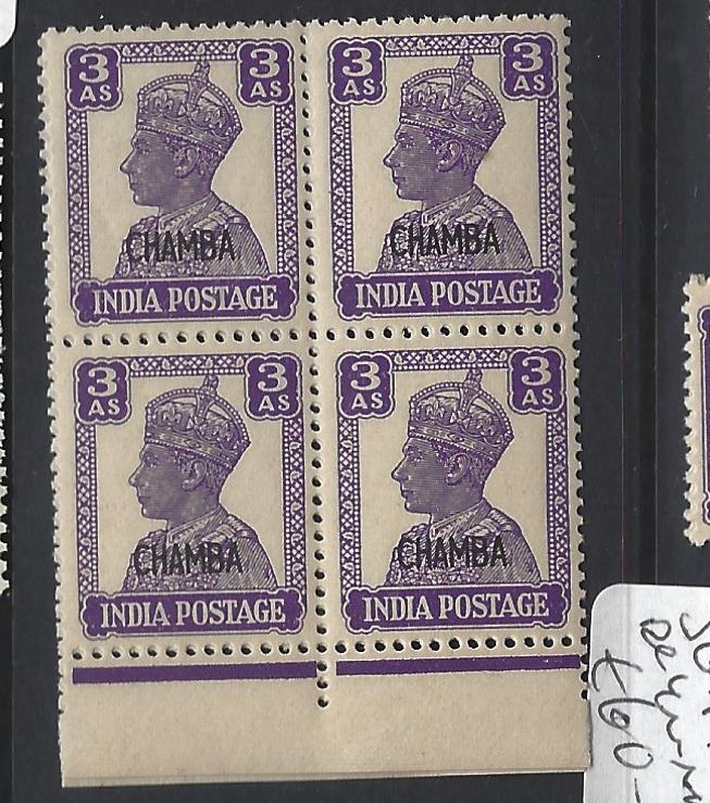 INDIA  CHAMBA  P1306B)  KGVI 3A  SG 114A BL OF 4   MNH