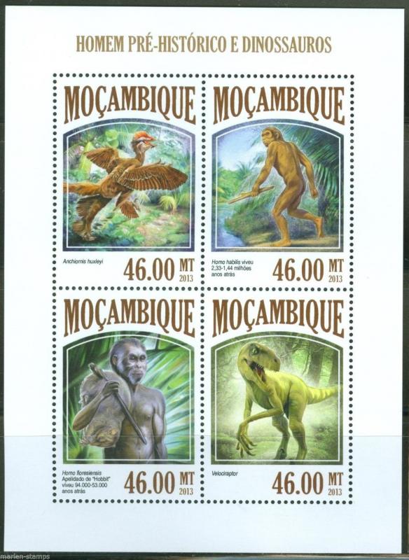 MOZAMBIQUE  2013  PRE- HISTORIC MAN & DINOSAURS  SHEET MINT NH