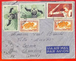 aa6264 - LAOS - Postal History - AIRMAIL COVER to FRANCE 1950's COIN DATE!!!