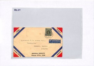 HONG KONG KGV Air Mail Cover IMPERIAL AIRWAYS FIRST FLIGHT PENANG GB 1936 ZC37 