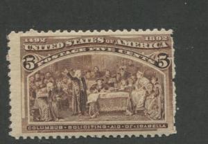 1893 US Stamp #234 5c Mint Never Hinged Average Catalogue Value $150 