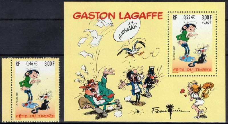 FRANCE 2001 Stamp Day; Scott 2802, 2803a, Yvert 3370, Bloc 34; MNH