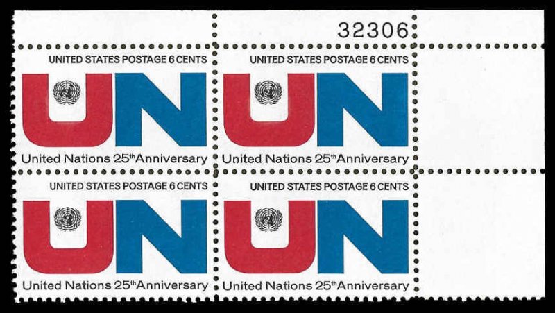 PCBstamps   US #1419 PB 24c(4x6c)United Nations 25th. Anniv., MNH, (PB-2)