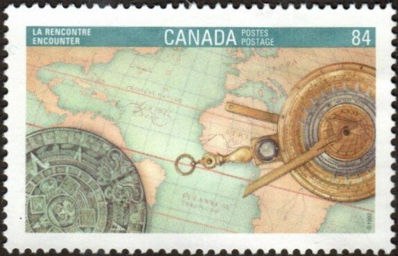 Canada 1407 - Unused-NG - 84c World Map /Aztec Calendar Stone (1992) (cv $0.90)