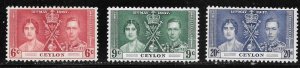 Ceylon (1937) - Scott # 275 - 277,   MH